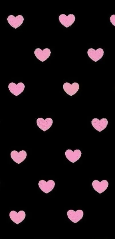 Pink hearts pattern on black background wallpaper for mobile.