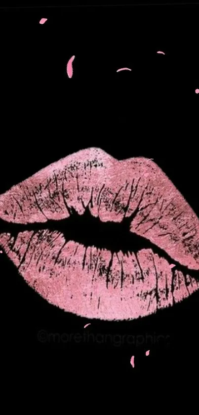 Chic pink lips on a black background mobile wallpaper.