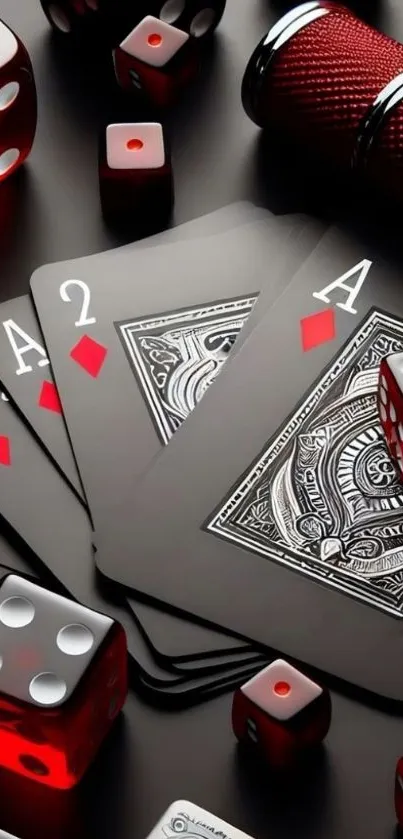 Elegant poker cards and dice wallpaper with a sleek design.