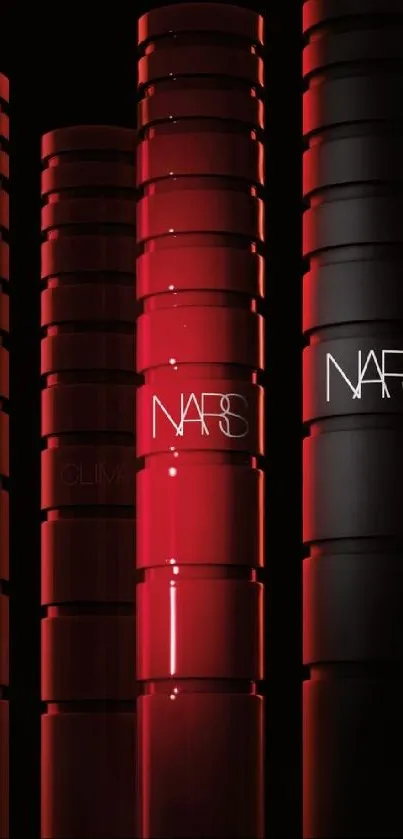 Sleek red and black cylindrical design wallpaper.