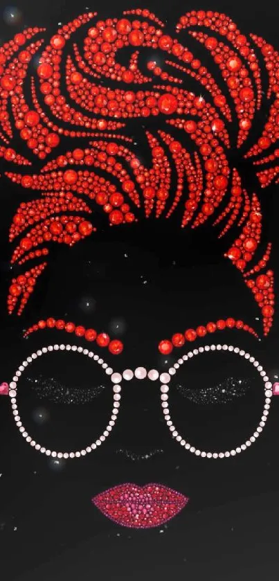 Chic red bead art on black wallpaper.