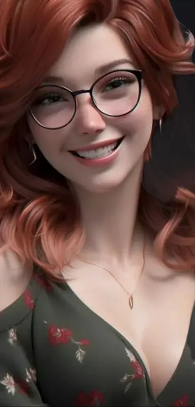 Chic redhead artwork with glasses styled in elegant fashion.