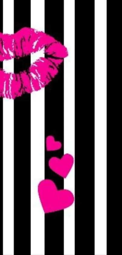 Mobile wallpaper with black stripes and pink lips.
