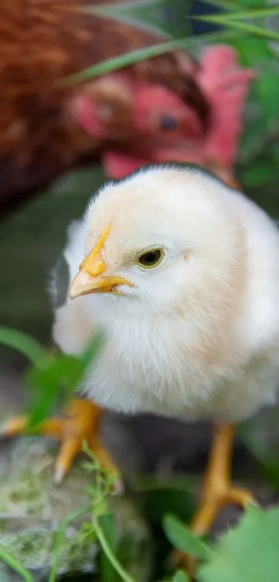 Adorable fluffy chick in a natural setting.