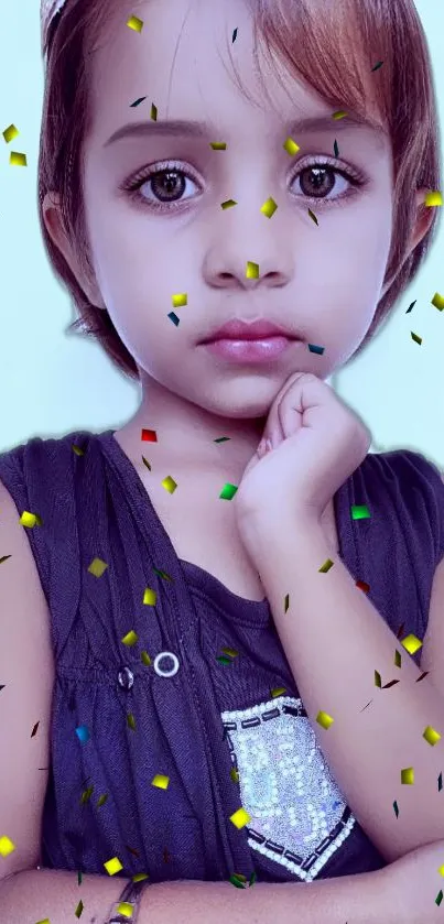 Child's portrait with confetti background.