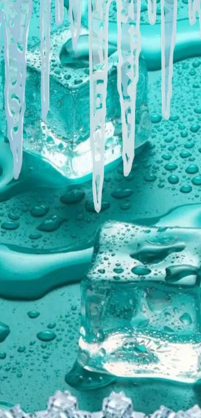 Chilled ice cubes on teal background mobile wallpaper.