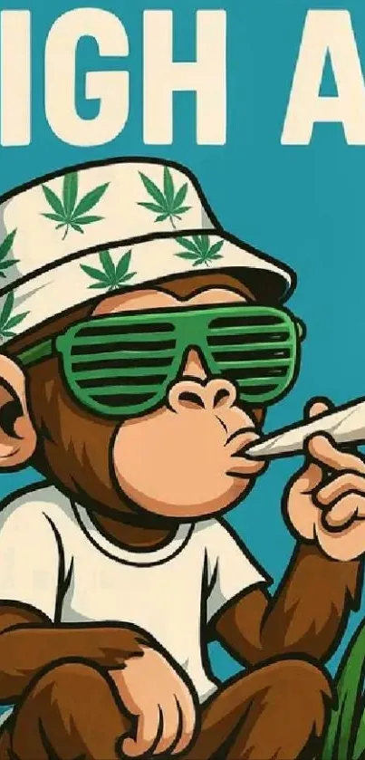 Cartoon monkey in sunglasses and hat, relaxing style.