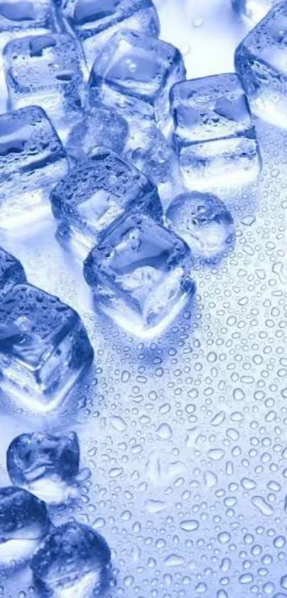 Cool blue ice cubes on textured surface.