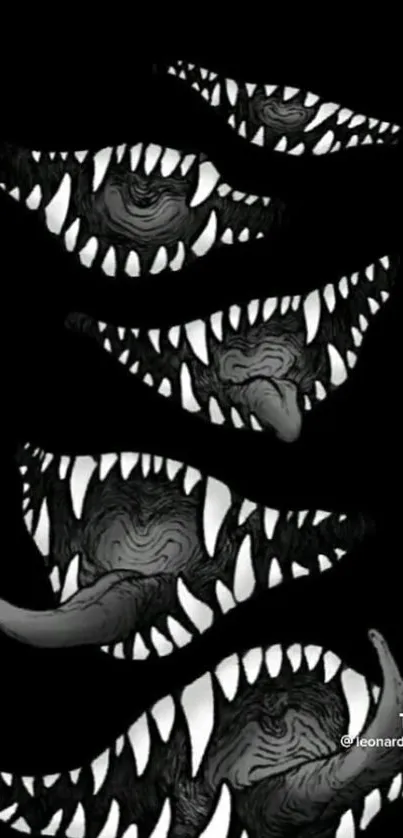 Dark artistic wallpaper with sharp teeth illustration.