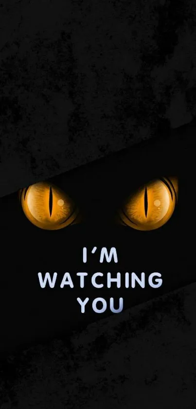 Dark wallpaper with glaring yellow cat eyes.