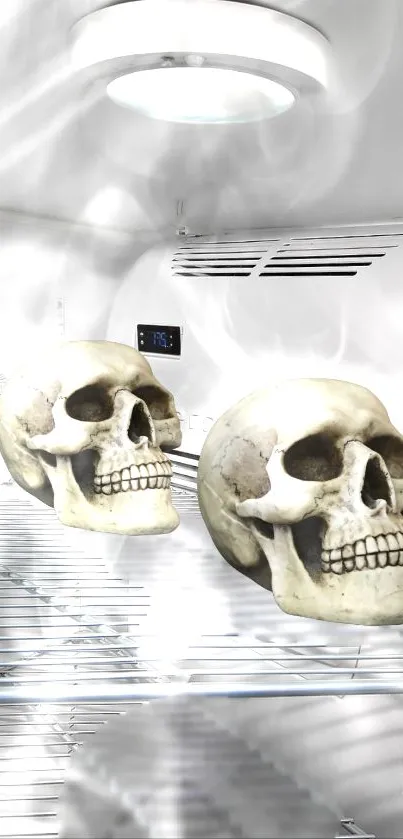 Skulls placed inside a refrigerator for a chilling wallpaper.