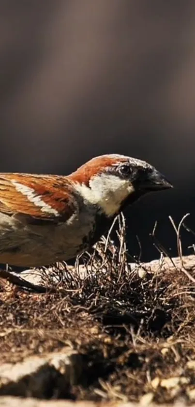 Sparrow perched on a branch in nature.