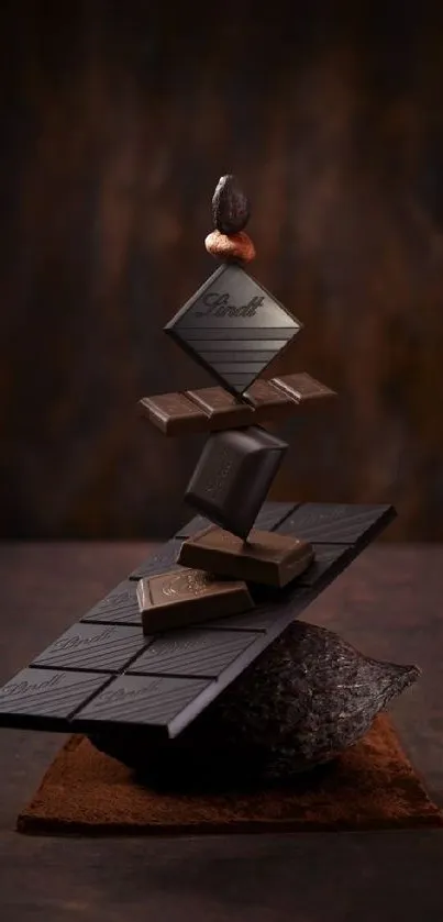 Dark chocolate stack art mobile wallpaper with rich brown tones.