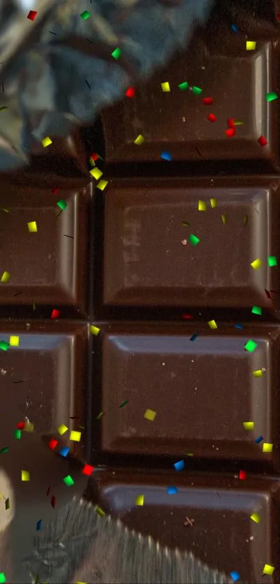 Chocolate bar with colorful confetti design.