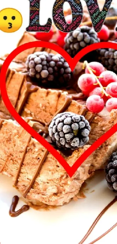 Love-themed chocolate dessert wallpaper with berries.