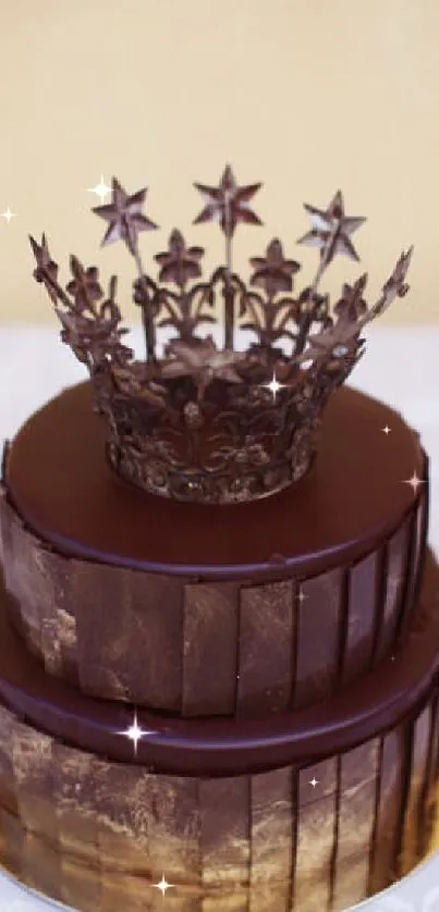 Luxurious brown chocolate cake with crown.