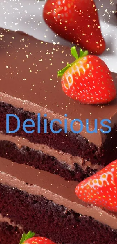 Chocolate cake with strawberries mobile wallpaper.