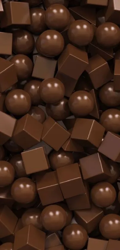 Brown chocolate wallpaper with cubes and spheres.