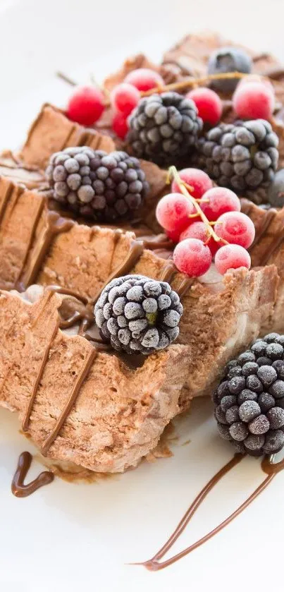 Delicious chocolate dessert with fresh berries on top.