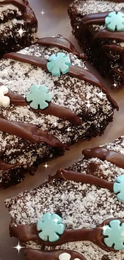 Chocolate brownies with colorful sprinkles.
