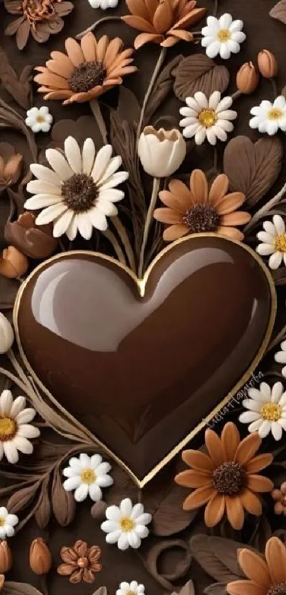 Chocolate heart with floral design mobile wallpaper.