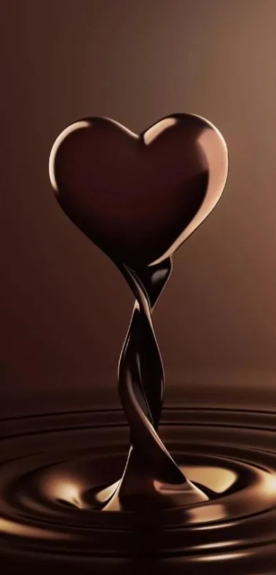 Chocolate heart splash creating a luxurious mobile wallpaper.