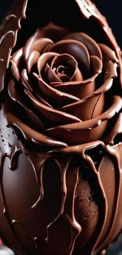 Intricate chocolate egg with rose design.