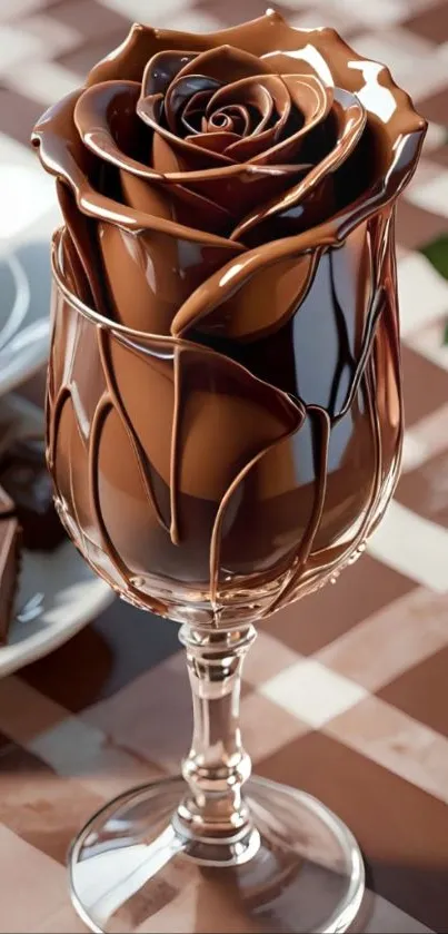 Brown chocolate rose in a glass for wallpaper.
