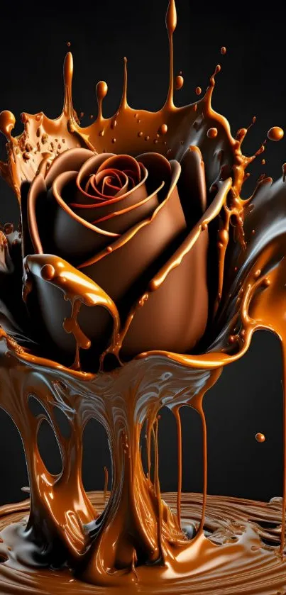 Chocolate rose splash art with dynamic effects.
