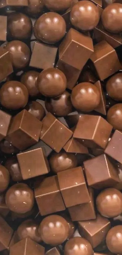 Chocolate shapes wallpaper with spheres and cubes.