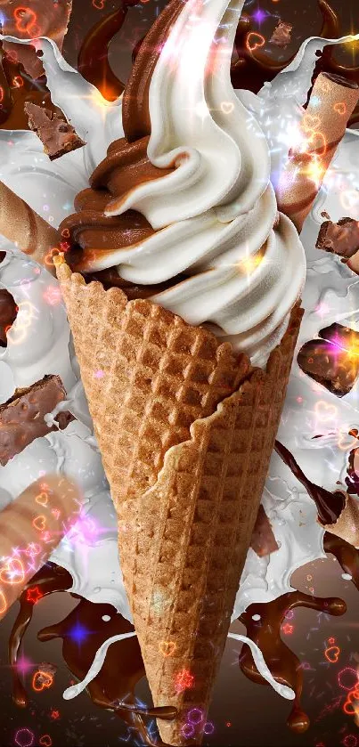 Chocolate and vanilla ice cream cone wallpaper