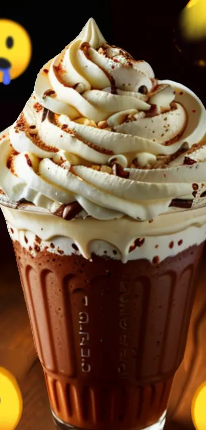 Chocolate drink with cream and emojis wallpaper.
