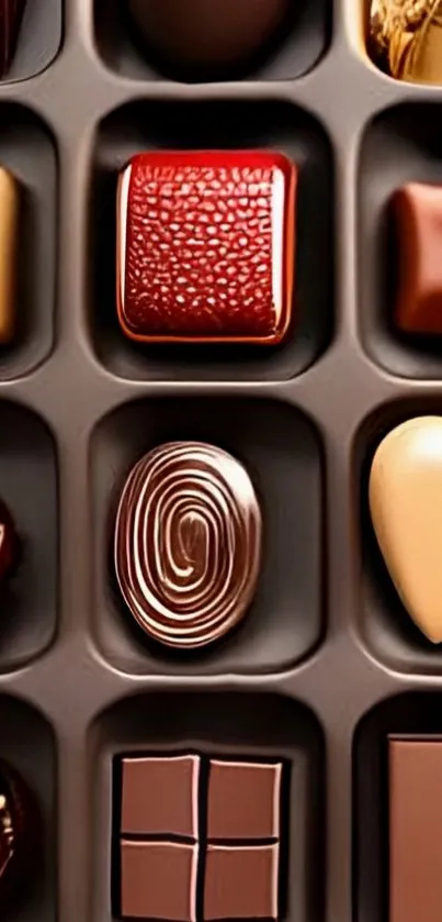 Assorted chocolates in various designs and colors.