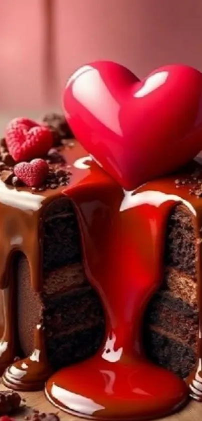 Chocolate cake with red heart topping