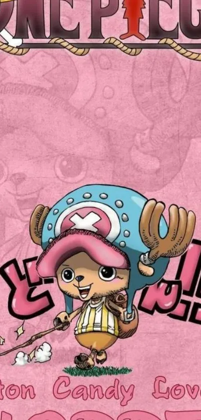 Chopper from One Piece on pink anime wallpaper for mobile.