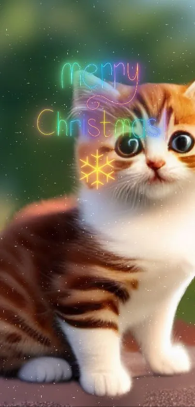 Adorable Christmas kitten with festive text.