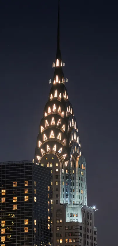 Night view of Chrysler Building illuminated in New York.