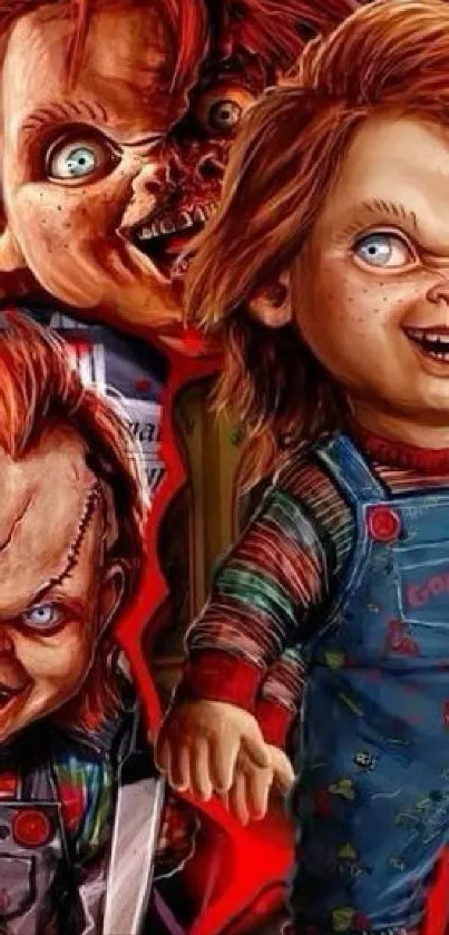 Chucky horror themed mobile wallpaper with vivid red elements.