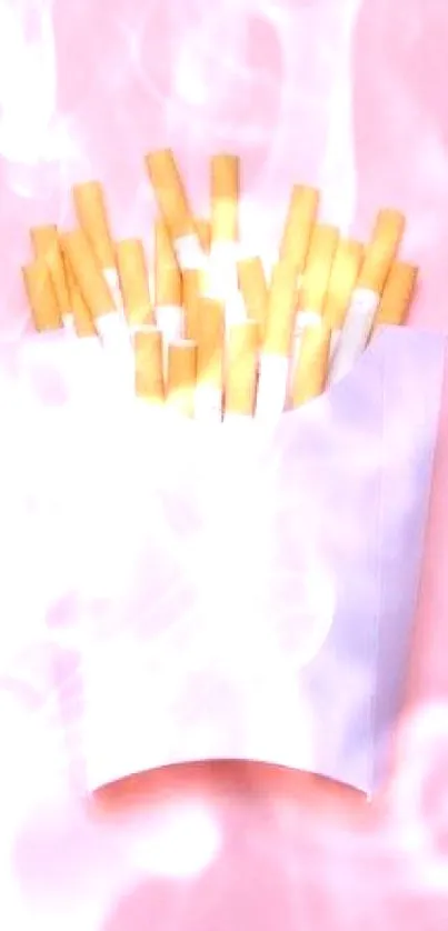 Cigarette fries in a pastel pink backdrop mobile wallpaper.