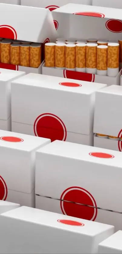 Stacked cigarette packs with red circles.