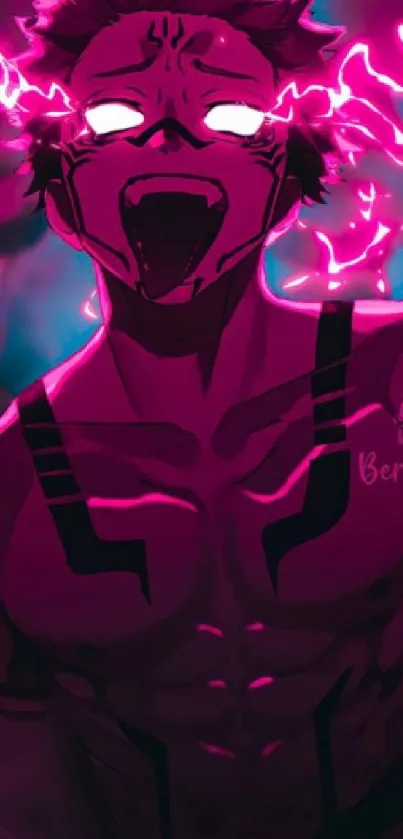 Anime character with glowing energy and vibrant magenta tones.