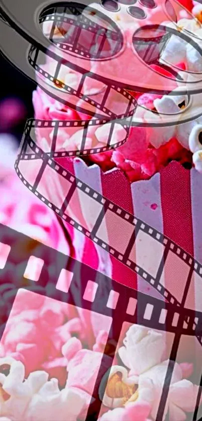 Popcorn with film reel on a vibrant background