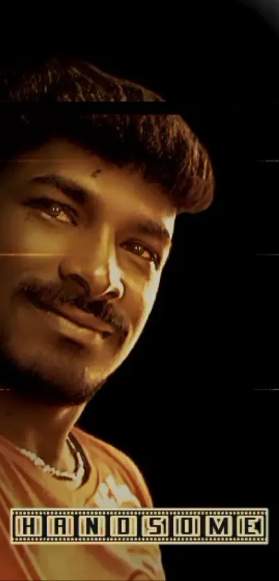 Cinematic portrait of a smiling man with a dark filmstrip theme.