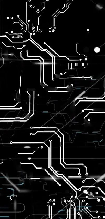 Black and white circuit board wallpaper design for mobile screen.