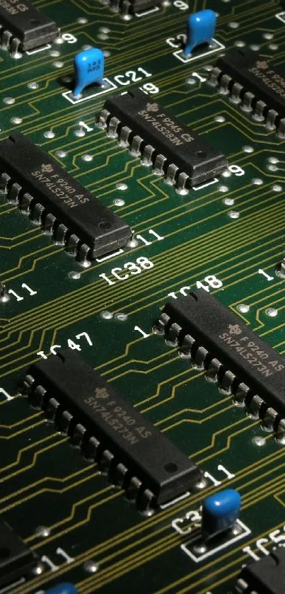 Intricate circuit board design mobile wallpaper.