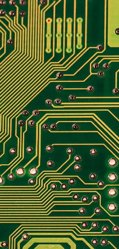 Green circuit board pattern wallpaper with electronic design.