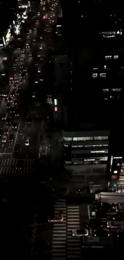 A stunning view of city night traffic with illuminated buildings.