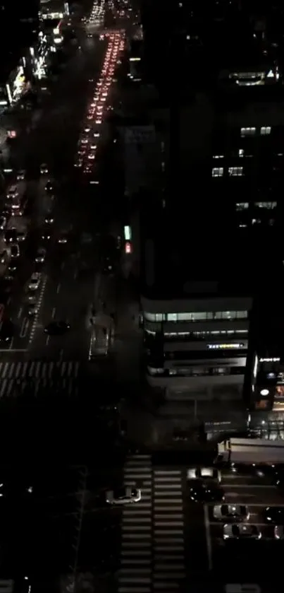 A vivid night city view with bustling traffic and illuminated buildings.