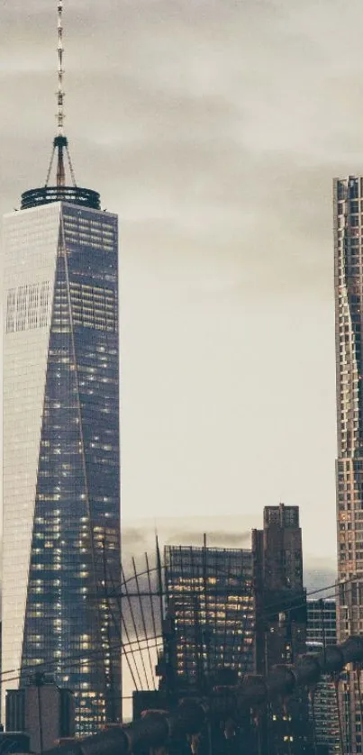 Mobile wallpaper featuring a modern city skyline at dusk.