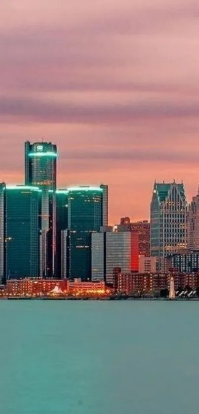 City skyline at sunset with vibrant colors and modern architecture.